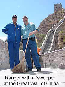 Ranger and sweeping employee at Great Wall of China